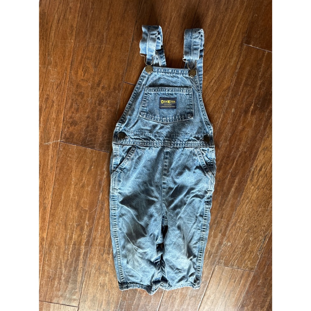 OshKosh B'Gosh Vintage Baby Denim Overalls Made in USA Light Wash 100% Cotton 3T